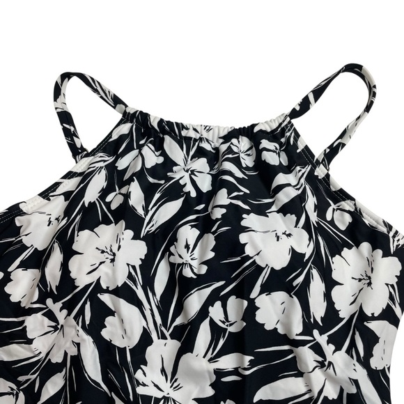 Island Escape High Neck Underwire Tankini Top Black White Floral Size 6 New - Picture 2 of 6